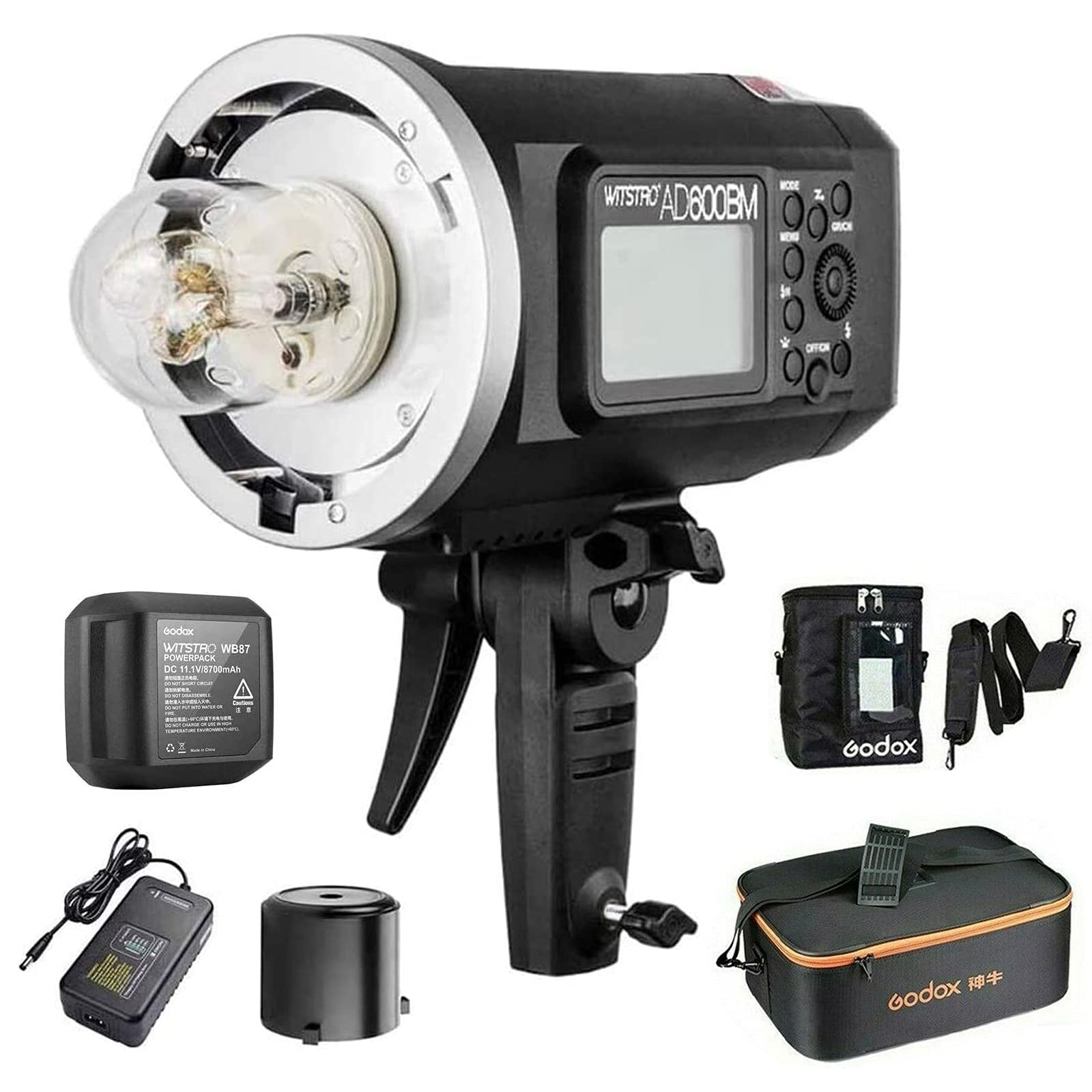 GODOX AD600BM Bowens Mount 600Ws GN87 HSS Outdoor Flash Strobe Light with 2.4G Wireless X System, 8700mAh Battery, w/Godox CB-09 Carrying Bag and PB-600 Portable Flash Bag