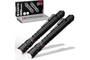 FORTO Rechargeable Pen Light Flashlight, 400 Lumens Small Pocket Flashlight with Clip, IP67 Waterproof, 2 Light Modes, 3-Colo