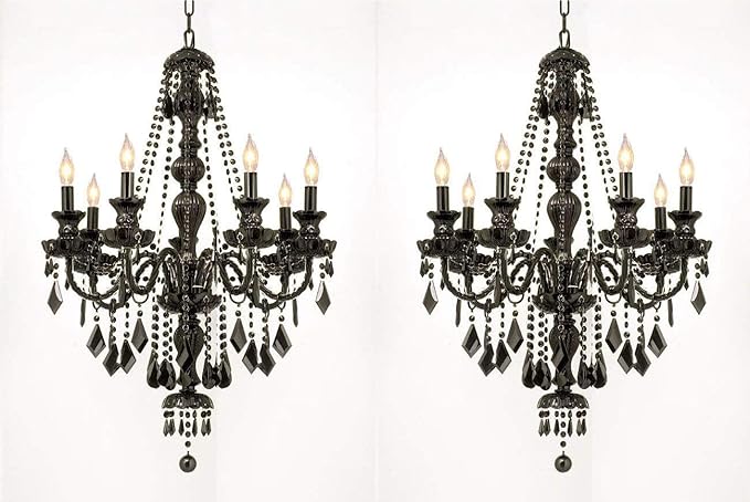 Set Of 2 New Jet Black Gothic Crystal Chandelier Lighting H37