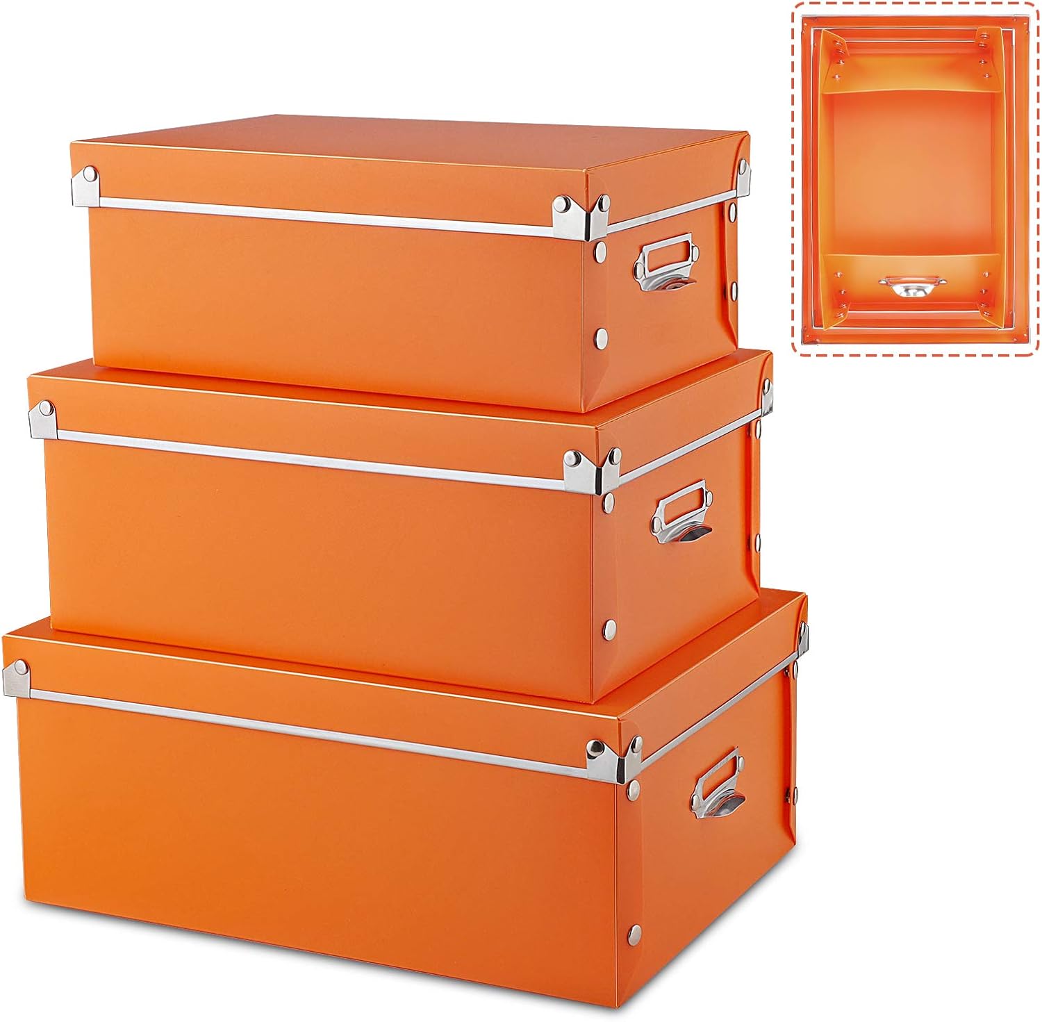 SEEKIND Photo Boxes Storage, Storage Boxes with lids and Handles Decorative, 3 in 1 Set, Multiple Size(Small/Medium/Large) Plastic Box for Photos, Tax Papers, Cosmetic, Socks, Snacks, Etc.(Orange). …: Office Products