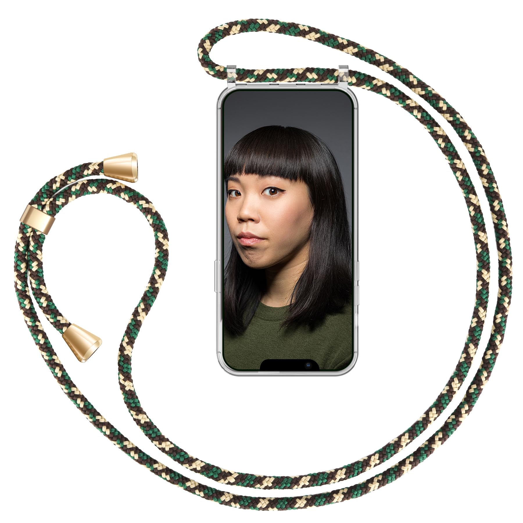 ZhinkArts Mobile Phone Smartphone Necklace Case with Strap - Cord with Case for Hanging on the Neck Compatible with Apple iPhone 12 and 12 Pro Green camouflage