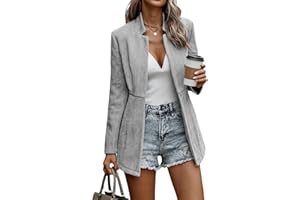 Mina Self 2025 Fall Winter Women's Herringbone Blazer Jackets - Notch Lapel Open Front Long Business Casual Trendy Coat