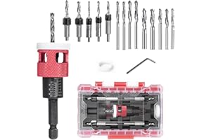 CSYIBEIELEC Countersink Drill Bit Set，15 Pcs Drill Bit Set with Low Friction Depth Stop,1/4" Hex Shank,HSS M2 Tapered Bits 1/8" 9/64" 5/32" Drill+3/8” 82° Counter-Bore,11/64" 3/16" Drill+ 1/2" 82° Counter Bore