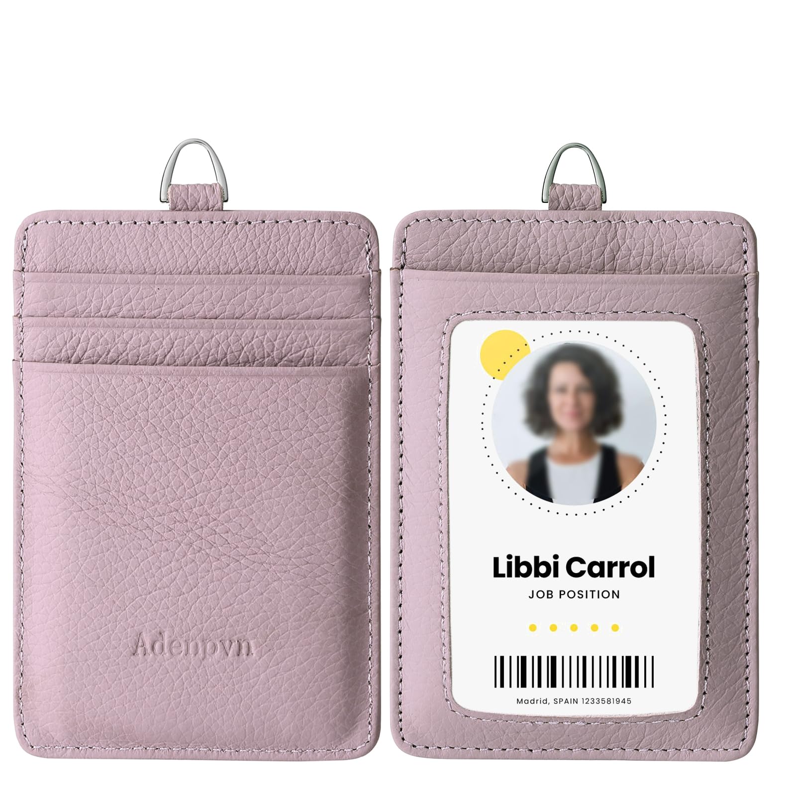 Genuine Leather id Badge Holder with Lanyard,Soft,ID Card Holder,Up to 20 Colors and Grains to Choose,frommultiple Card Slots,Vertical Work Name Badge case