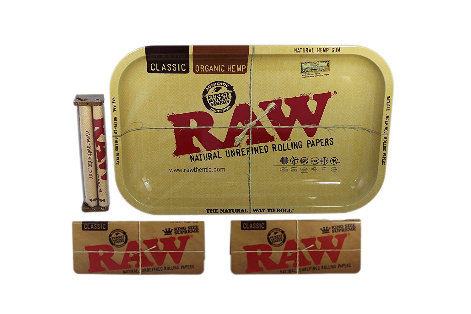 Raw Rolling Tray + 110Mm Roller + King Size Rolling Papers Bundle