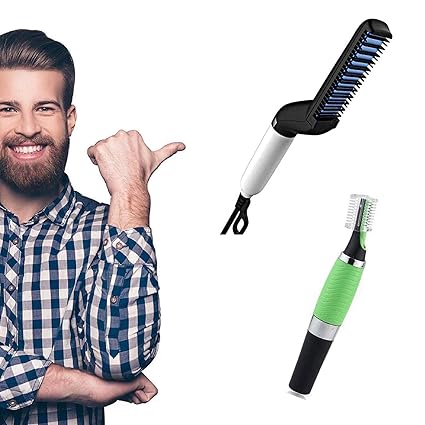 Bellbird Fab Beard and Hair Straightener for Men With Nose, Ear, Eyebrow Hair Trimmer For men and women (Combo Pack of 2, Multi Color)
