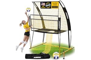 KUIBONU Volleyball Training Net System, Volleyball Training Equipment with Freely Height-Adjustable for Backyard, Volleyball Practice Net for Serving Setting Spiking, Includes Volleyball Kit and Roller Bag