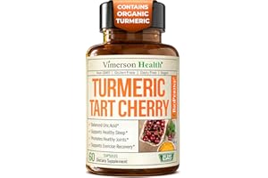 VIMERSON HEALTH Turmeric Curcumin Supplement with 10:1 Tart Cherry Extract & Celery Seed Extract - Natural Uric Acid Balance, Joint Health & Sleep Aid - Turmeric Curcumin with Black Pepper. 60 Tart Cherry Capsules