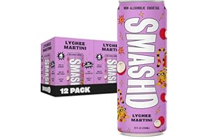 SMASHD Non-Alcoholic Mocktails Beverage with Flavored Sparkling Water | No Artificial Flavors, Caffeine-Free, with electrolytes, Low Calories| 12 Oz (Lychee Martini, 12 Pack)