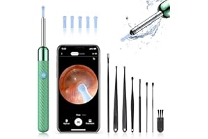 LEIPUT Ear Wax Removal - Earwax Remover Tool with 8 Pcs Ear Set - Ear Cleaner with Camera - Earwax Removal Kit with Light - Ear Camera with 6 Ear Spoon - Ear Cleaner for iOS & Android (Green)