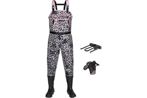 HISEA Womens Chest Waders, 4.5mm Neoprene Leopard Hunting Wader for Women with Insulated Boots, Waterproof Fishing Waders
