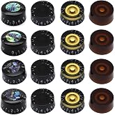 Samherome 4 Colors 16pcs Classic Dark Colors Electric Guitar Knobs Black Gold Brown Abalone Volume Tone Control Knobs Turning Speed Control Vintage Pedal Knob for Les Paul Gibson Guitar Parts (16pcs)