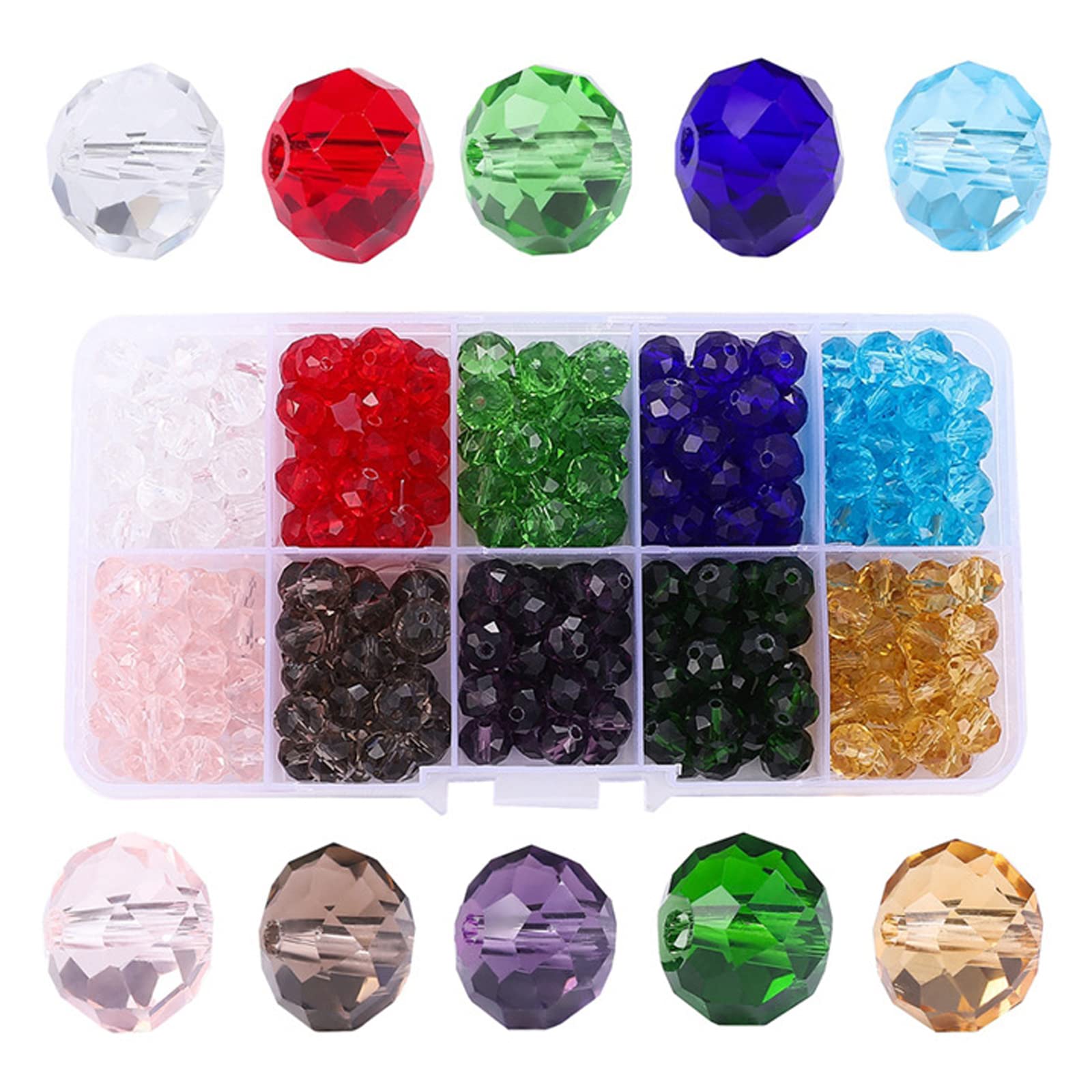 Lumeiy 8mm Briolette Crystal Glass Beads for Jewelry Making,Crystal Spacer Beads Faceted Glass Beads Beads Assorted Colors with Container Box(300pcs) (LU012-Beads-8MM)