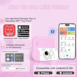 Mini Printer Sticker Printer Print Pod with 6 Rolls