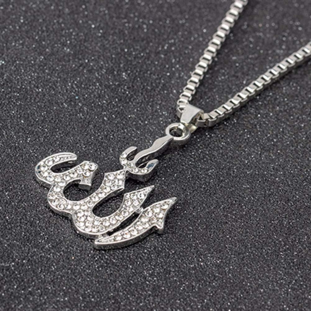 GEDASHU Necklace Men Women Jewelry Hip Hop Crystal Charm Pendant Allah Necklace Rock Rhinestone Long Chain Necklace Jewellery