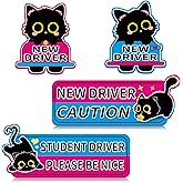 4 Pack Black Cat Student Driver Sticker Magnet for Car, Please Be Patient New Driver Magnets, Cute Magnetic Student Driver Sign Funny Cat Car Accessories for New, Novice, Learner, Beginner Drivers