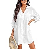 CUPSHE Women Swimsuit Coverup Button Down Casual Shirt Dress V Neck Beach Cover Ups with Pockets XS-XL