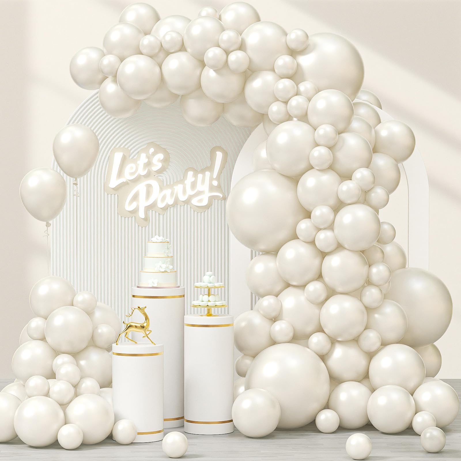 Photo 1 of 120pcs Pearl White Balloon Arch Kit, 18 12 10 5 inch Pearl White Balloons Different Sizes for Bridal Baby Shower Engagement Wedding Birthday Party Decorations