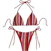 ZAFUL 2 Piece Triangle Bikini for Women Knitted Rope Halter Bikini Sets Sexy Bathing Suit Side Tie Swimsuits Beachwear