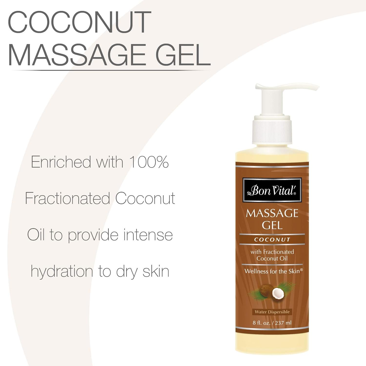 Bon Vital' Coconut Massage Gel Made with 100% Pure Fractionated Coconut Oil, Great for at-Home Use in Relaxing Back Massages & Neck Massages, Moisturizes Skin Without Clogging Pores, 8 Ounce Pump: Industrial & Scientific