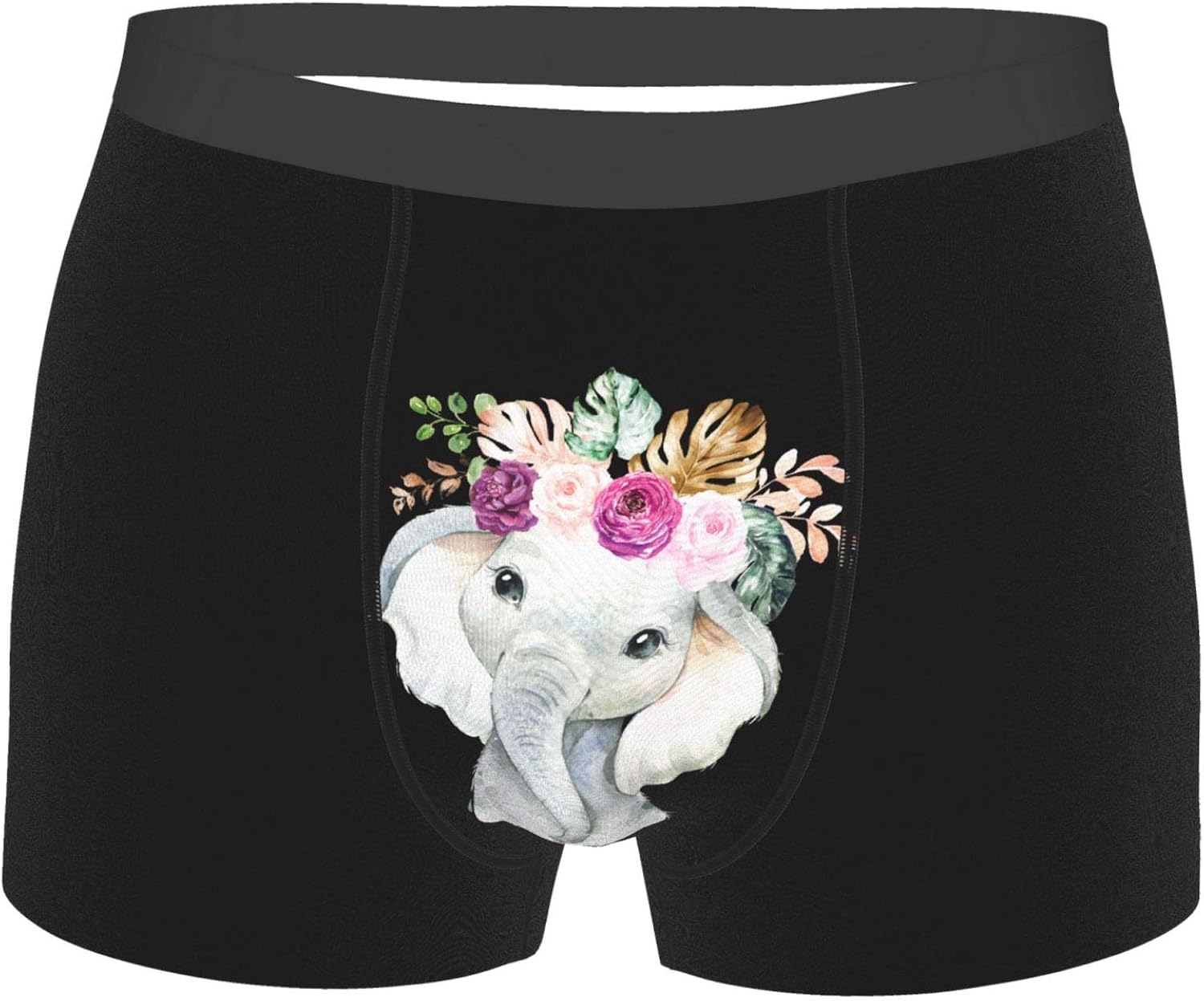 Bohemian Tropical Elephant Boxers for Men Funny Design Gag Gift Short Boxer Briefs Polyester
