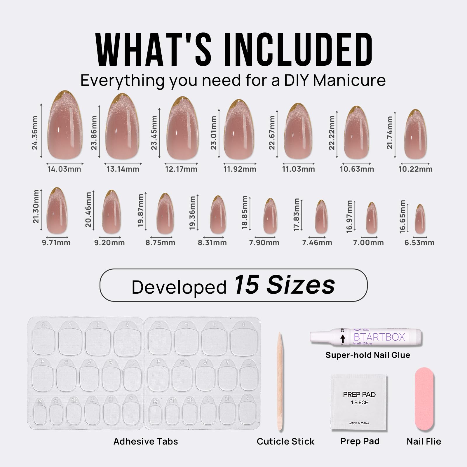 BTArtbox Press On Nails Almond - Cat Eye Press On Nails Medium Fake Nails with 3D Sculpting Metallic Design, Supremely Fit & Glossy Glue On Nails in 15 Sizes for Gift, Knightshield - Image 5