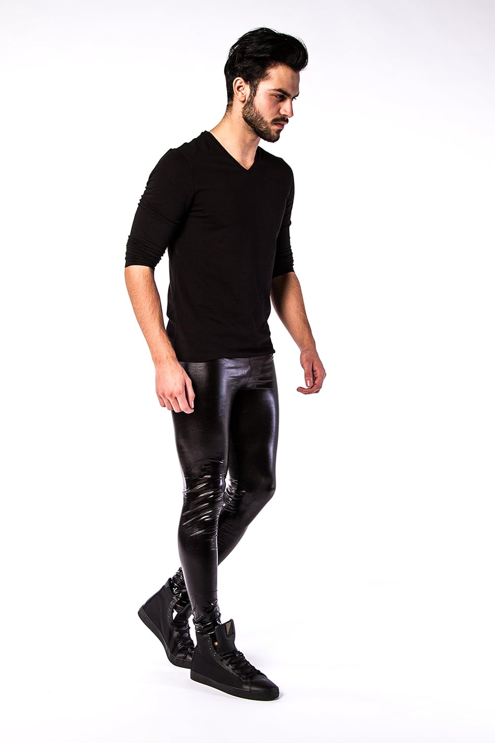 Kapow Men's Leggings Metallic Holographic Wet Look Shiny Glitter Yoga Tights Festival Meggings Lounge Pants: Clothing