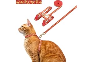 azuza Christmas Cat Harness and Leash Set for Safe Walking and Travel, Reindeer Print Cat Harness Escape Proof Lightweight Size Adjustable Soft Material for Small Large Cats