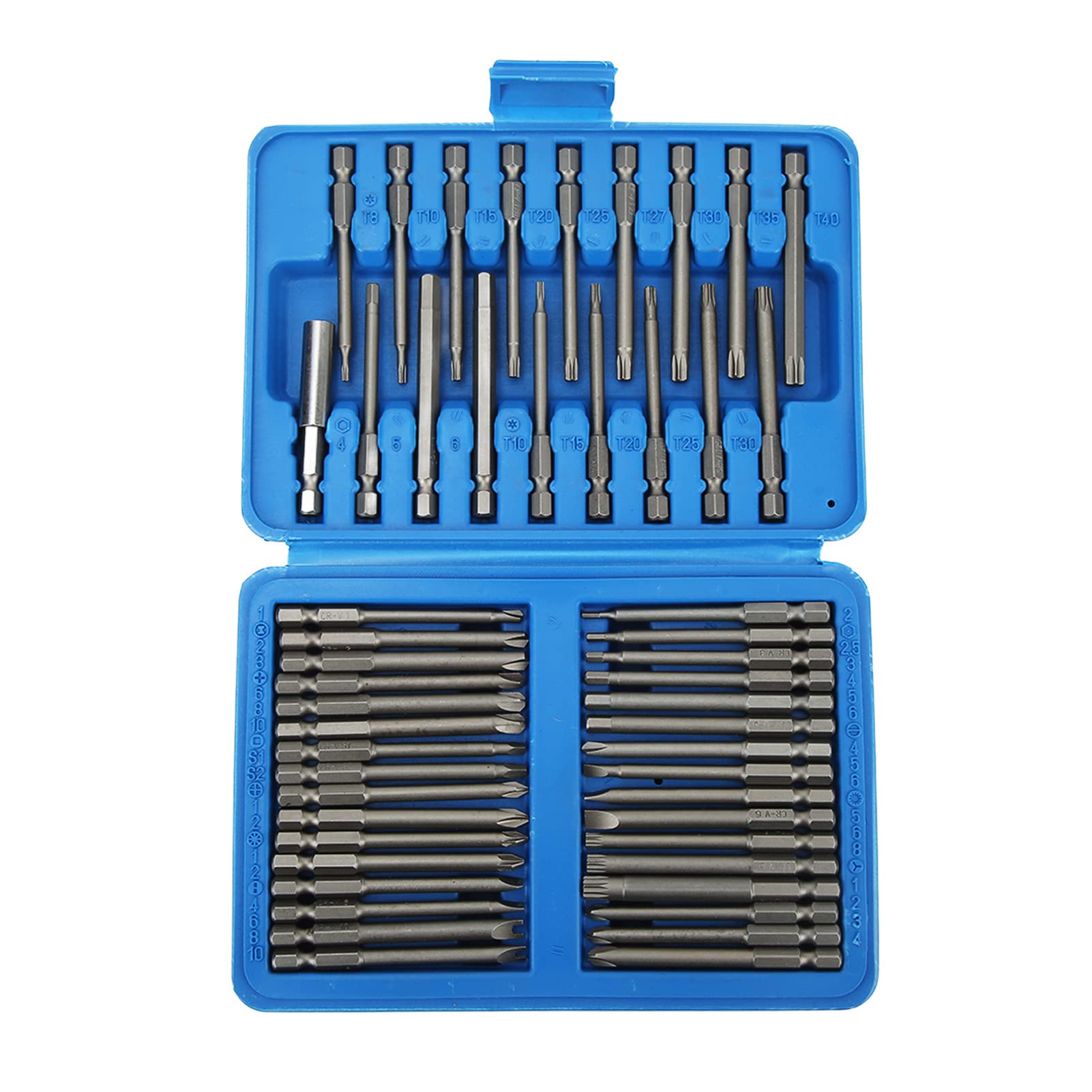 Security Bits Set, 50Pcs Screwdriver Bit Set Extra Long Square Flat Hex Spline Clutch Torq Multi Sizes Screwdriver Bits