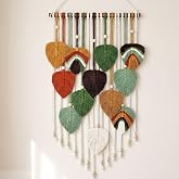 MEIVINES Macrame Wall Hanging Boho Woven Tapestry Macrame Wall Art Decor | Handmade Modern Bohemian Leaf Feather Tapestry Wall Art Decor for Bedroom Living Room Nursery Apartment Backdrop 16 X 34 Inch