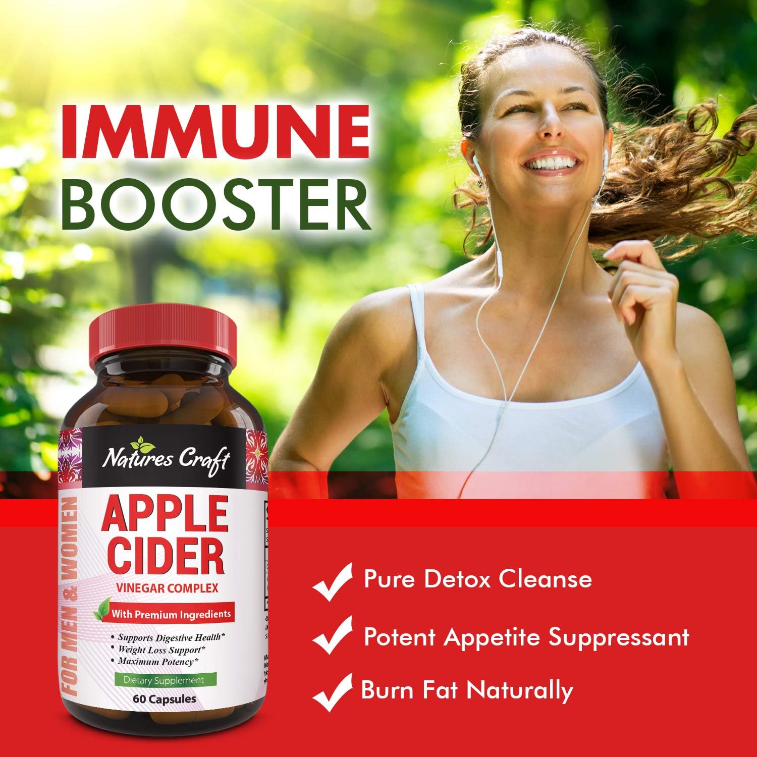 Natures Craft Apple Cider Vinegar Pills – For Weight Loss ACV Capsules Extra Strength Fat Burner Natural Supplement Pure Detox Cleanse Appetite Suppressant Immune Booster – for Women and Men 60 caps: Health & Personal Care