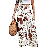 LOTUCY Heart Pants for Women Casual High Waist Wide Leg Pants Floral Print Drawstring Palazzo Long Lounge Pants