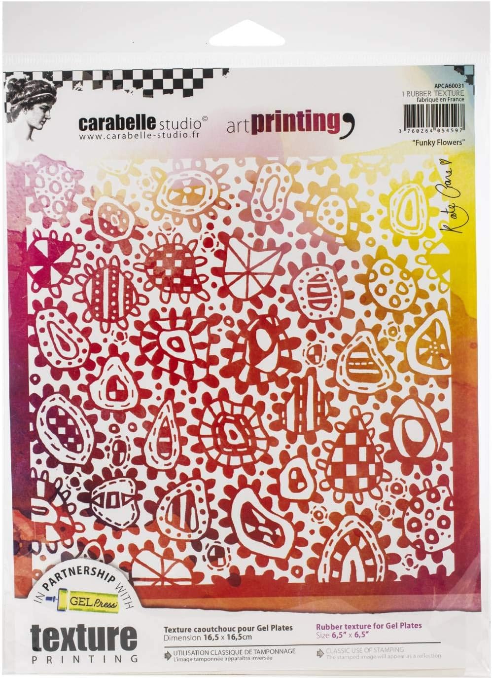 Carabelle Studio Art Printing Square Rubber Texture Plate-Funky Flowers