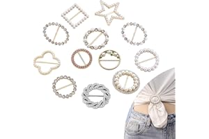 12PCS T-shirt Clips, GTAAOY Silk Scarf Ring Clip for Women, Trendy Alloy Pearl Rhinestone Scarf Buckles