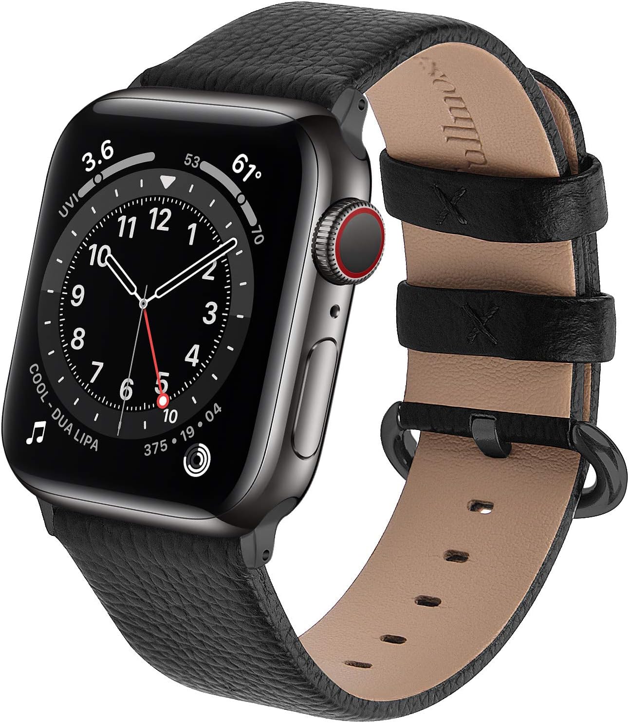 Fullmosa Leather Strap Compatible with Apple Watch Strap 38mm 40mm 41mm 42mm,Leather Replacement Band for iWatch Series 11 10 9 8 7 SE3 SE2 SE 6 5 4 3 2 1,Black+Smoky grey hardware
