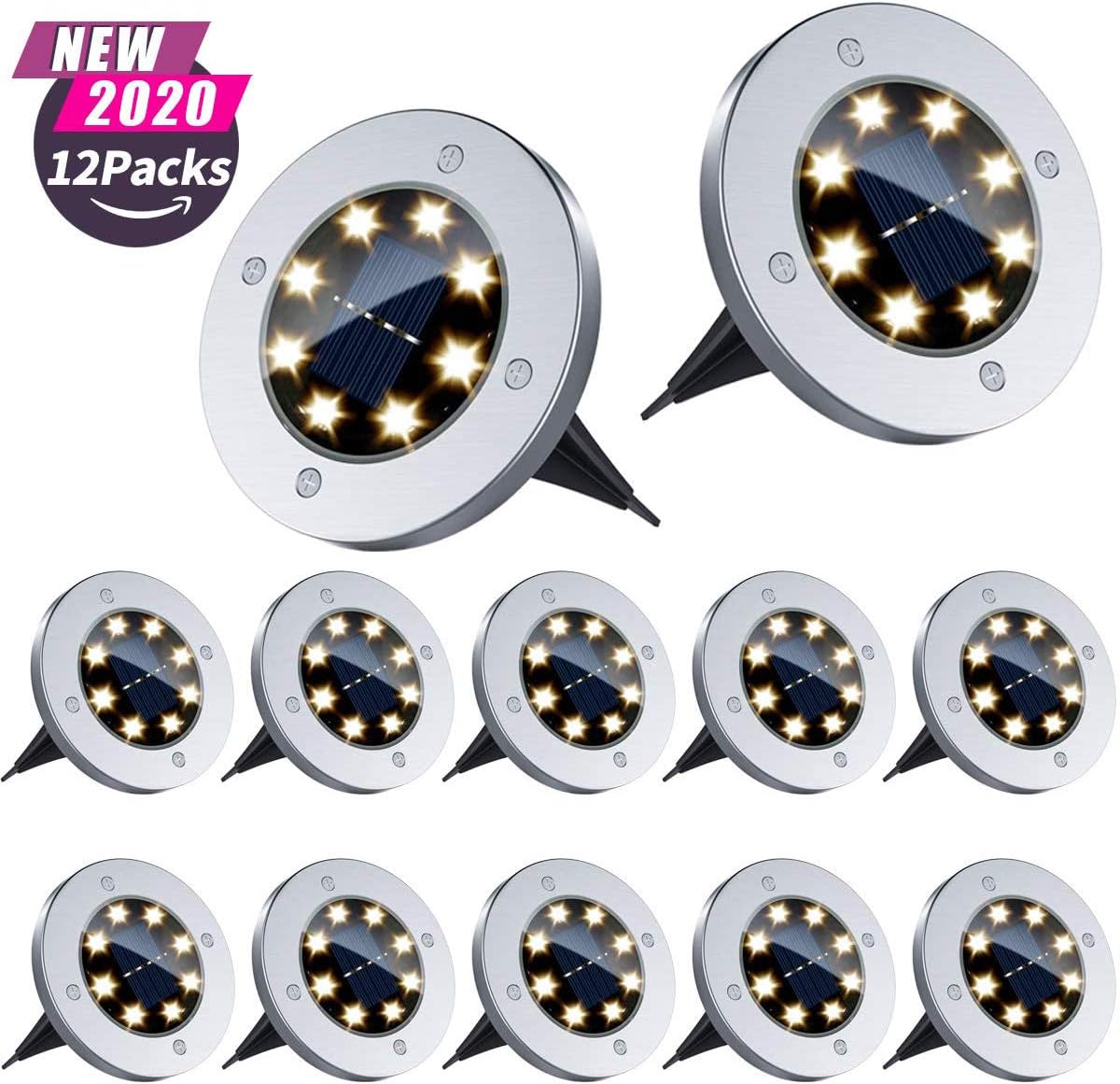 Solar Ground Light 12pack, InGround Solar Lights 8 LED, Outdoor Solar Lights Garden Waterproof