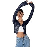 WDIRARA Women's Mesh Sheer Tie Front Crop Tops V Neck Long Bell Sleeve Tee Shirts