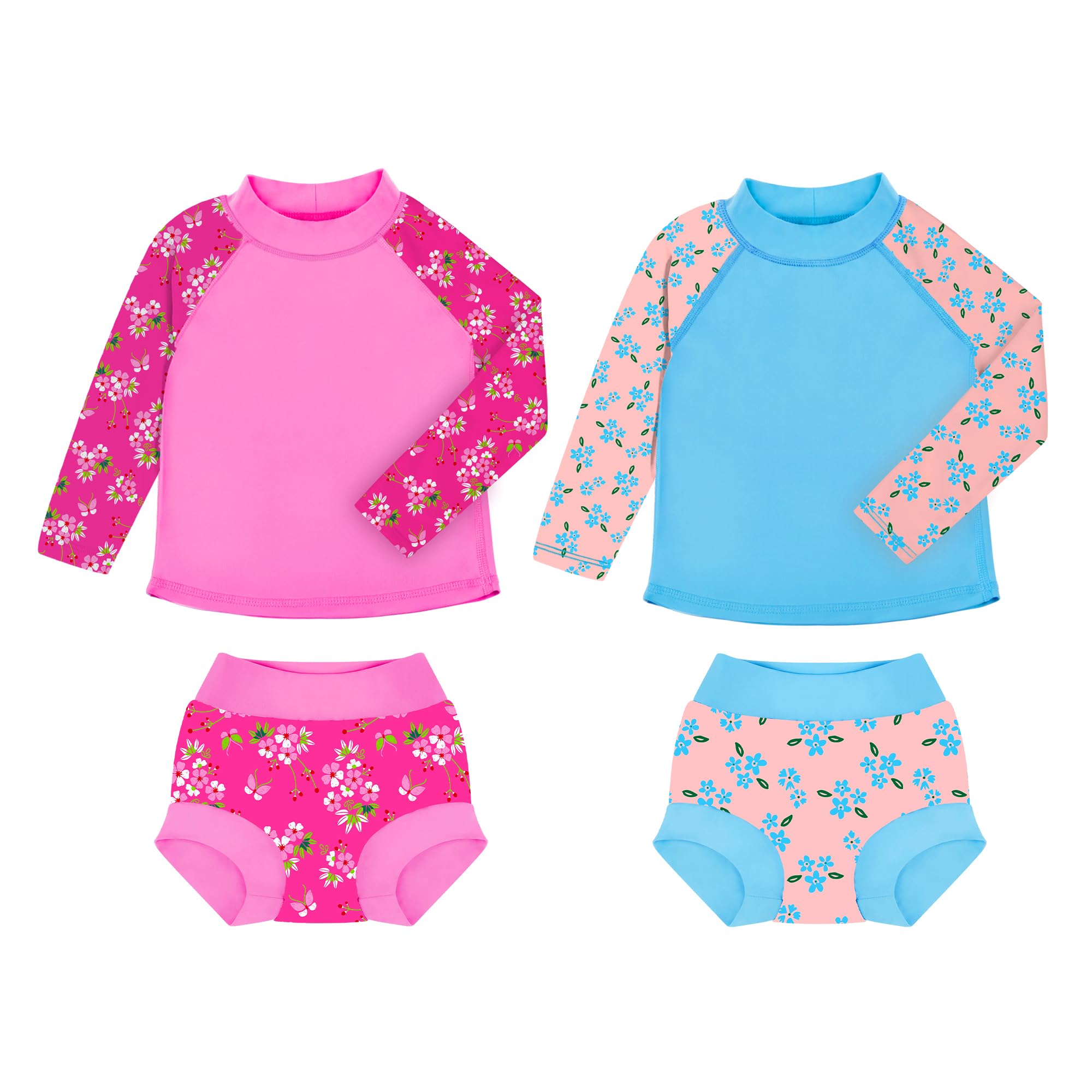Photo 1 of BIG ELEPHANT 2 Pcs Rash Guard Swim Diapers Sets for Unisex Baby, Boys Girls Long Sleeve Swimsuit with UPF 50+ Sun Protection Blue/Pink