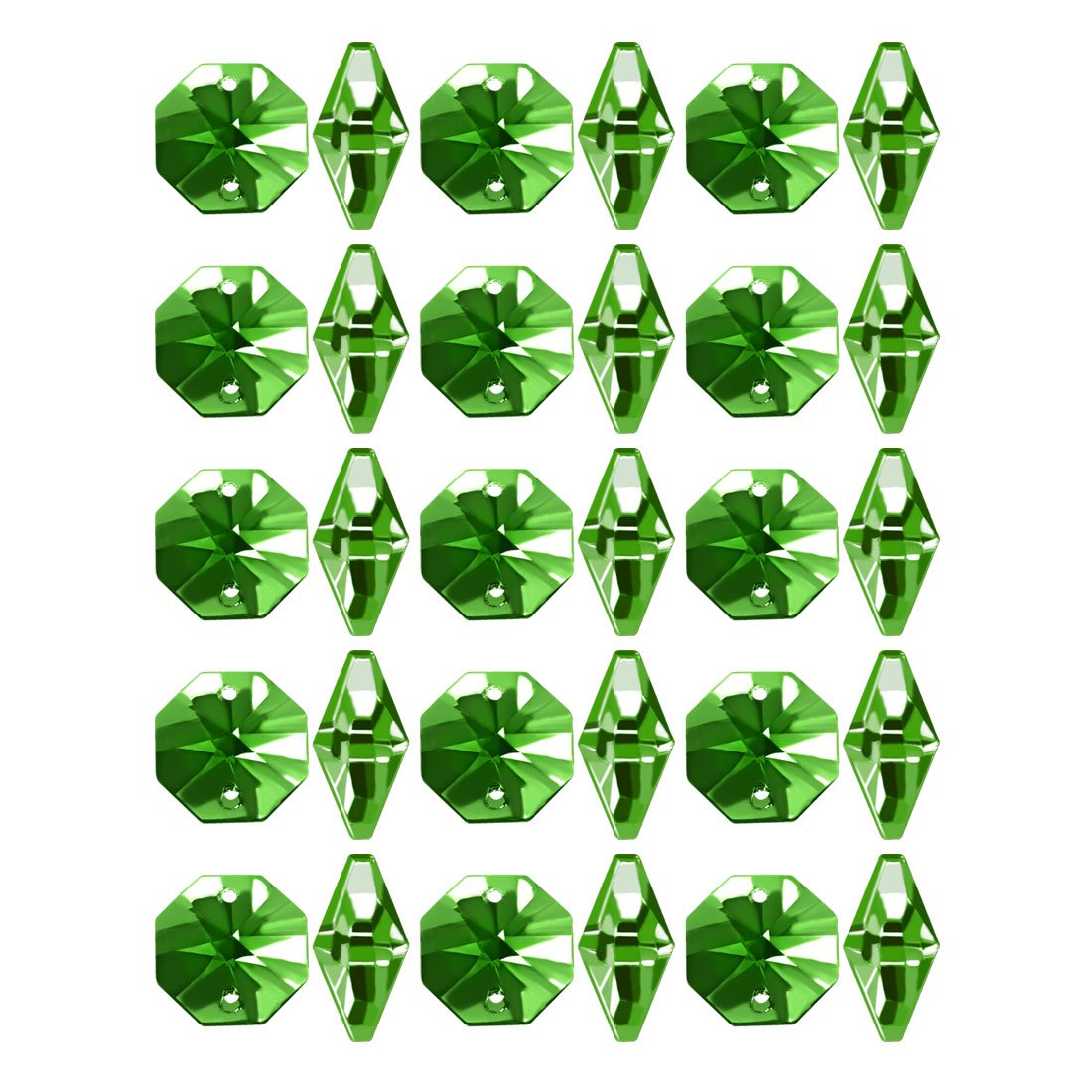 Sourcingmap 30Pcs Crystal Glass Beads Green Octagonal Drops Chandelier Pendants Decoration for DIY Light Accessories 14mmx7mm