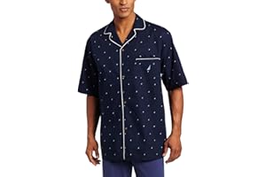 Nautica Mens Short Sleeve 100% Cotton Soft Woven Button Down Pajama Top