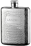 LANZONHip Flask with Funnel, All 18/8 304 Food Grade Stainless Steel Curved Pocket Flask for Liquor | 6 OZ Capacity | Gift Boxed (Cobblestones Pattern)