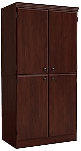 South Shore 7246971 Tall 4-Door Storage Cabinet with Adjustable Shelves, Royal Cherry