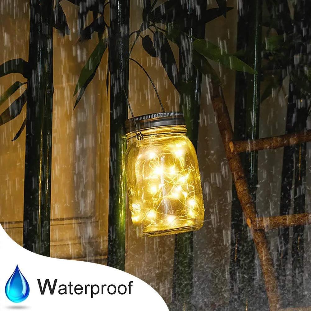 Solar Mason Jar Lights, 4 Pack 30LED Hanging Lanterns with IP65 Waterproof Design for Indoor/Outdoor Garden, Patio, Wedding - Image 3