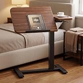 GTPLAYER Pneumatic Adjustable Standing Desk, 28 Inch Tiltable Mobile Rolling Laptop Table with Wheels, Overbed Bedside Table Computer Workstation for Home Office, Brown
