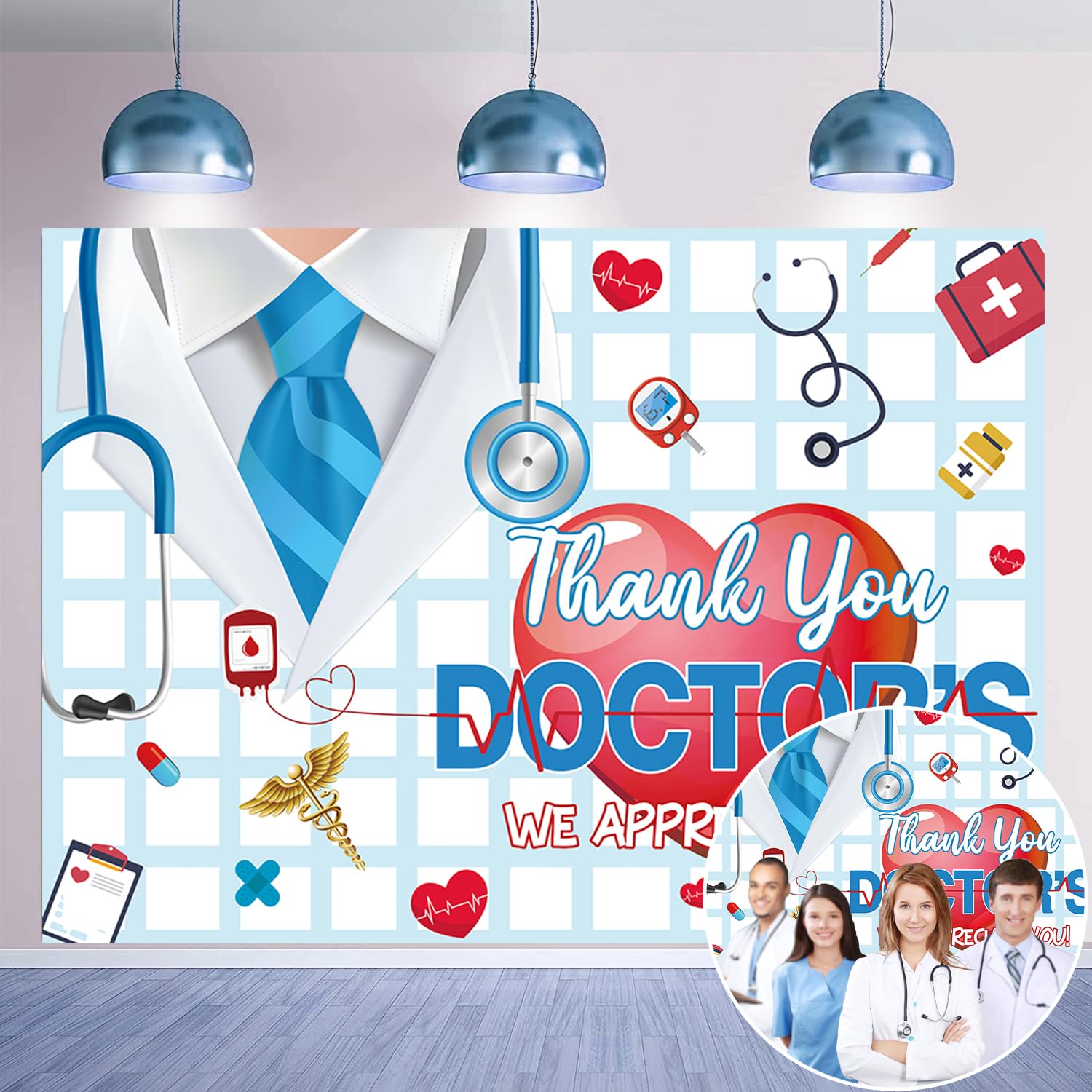 Photo 1 of Thank You Doctors Banner Backdrop 7x5FT Happy Doctor's Day Party Decorations Background We Appreciate You Doctor Medical Theme Photography Supplies