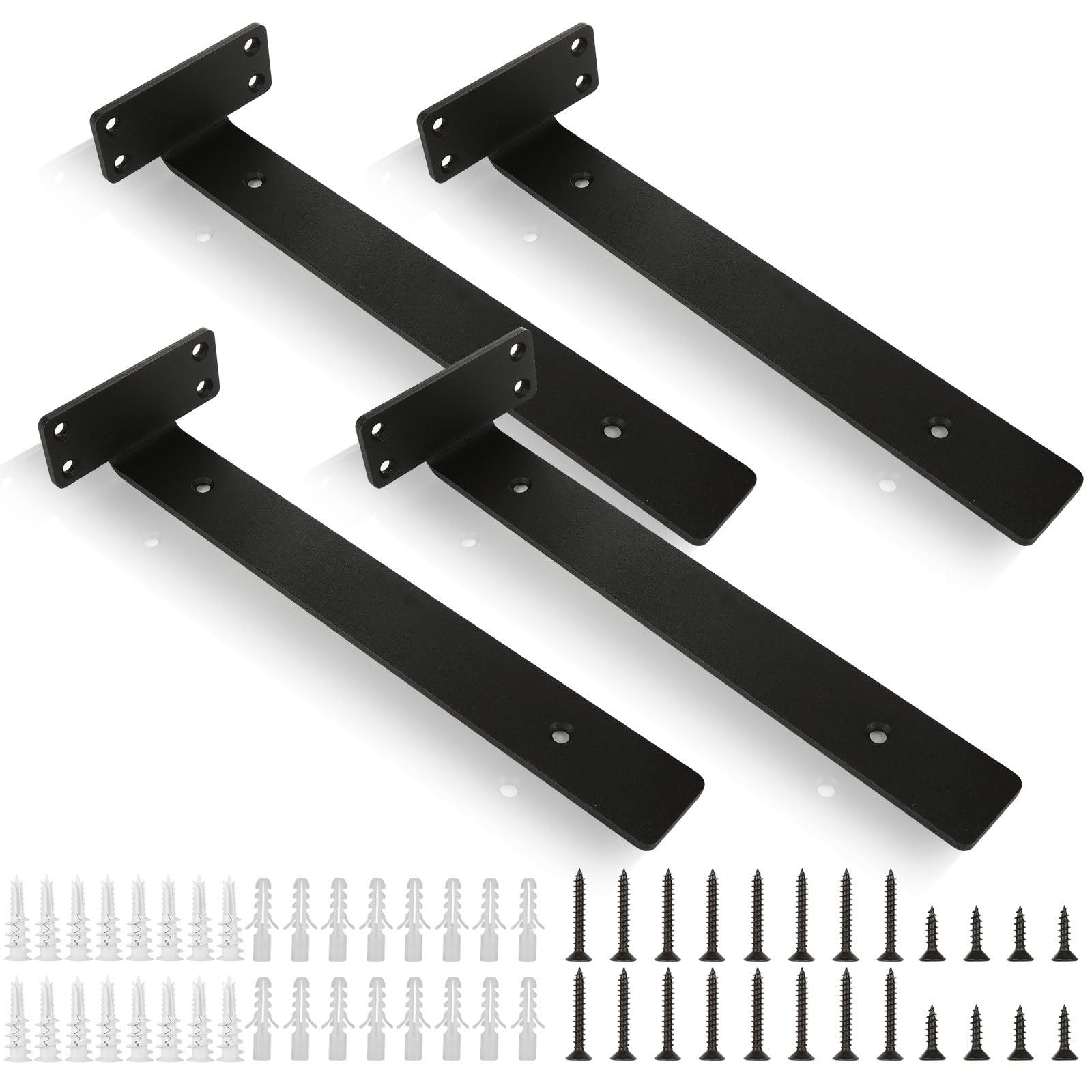 AHAQU 4PCS Floating Shelf Brackets, 300mm/12 Inch Heavy Duty Metal L Shelf Brackets, Thick Wall Mounted Hidden Shelf Bracket for Shelves Support DIY