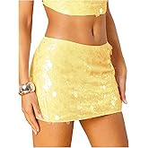 Floerns Women's Sparkly Sequin Mini Skirts Low Waist Night Out Party Bodycon Skirts