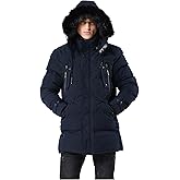 WEEN CHARM Men's Long Winter Parka Jacket Warm Water Resistant Puffer Coat with Removable Faux Fur Hood