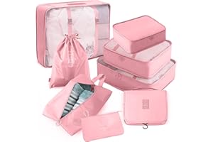 AVITORO 8 Set Packing Cubes for Suitcases, Packing Cubes Travel Luggage Organizer Bags for Travel Essentials, Lightweight Packing Organizers with Toiletries Bag Travel Accessories(Pink)