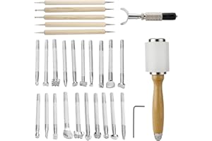 HighFree 27 PCS Leather Stamping Tool Leather Carving Working Saddle Making Tools Set Leather Craft Stamps Set